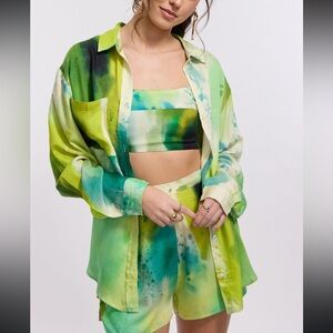 Sani Green Tie Dye Satin Lounge Wear Set Size Small